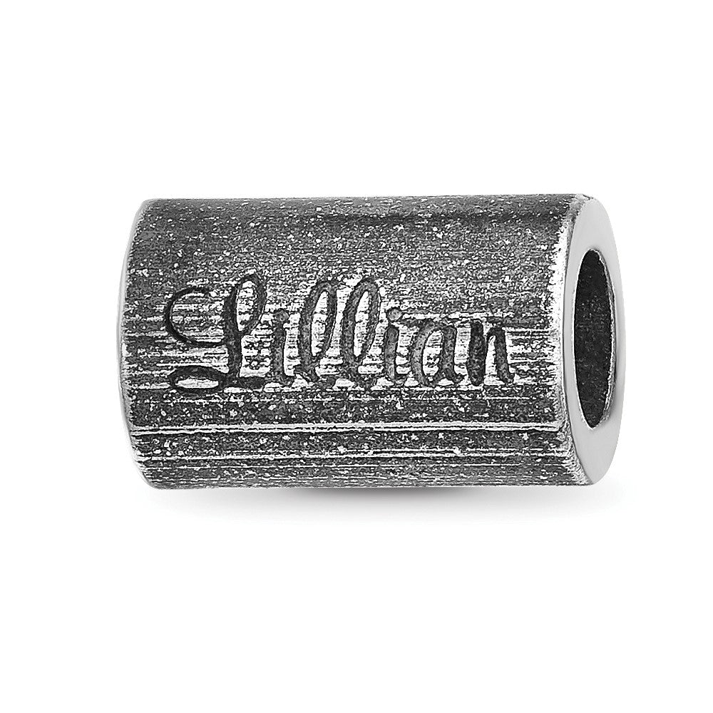 Sterling Silver Reflections Oxidized Personalized Cylinder Bead