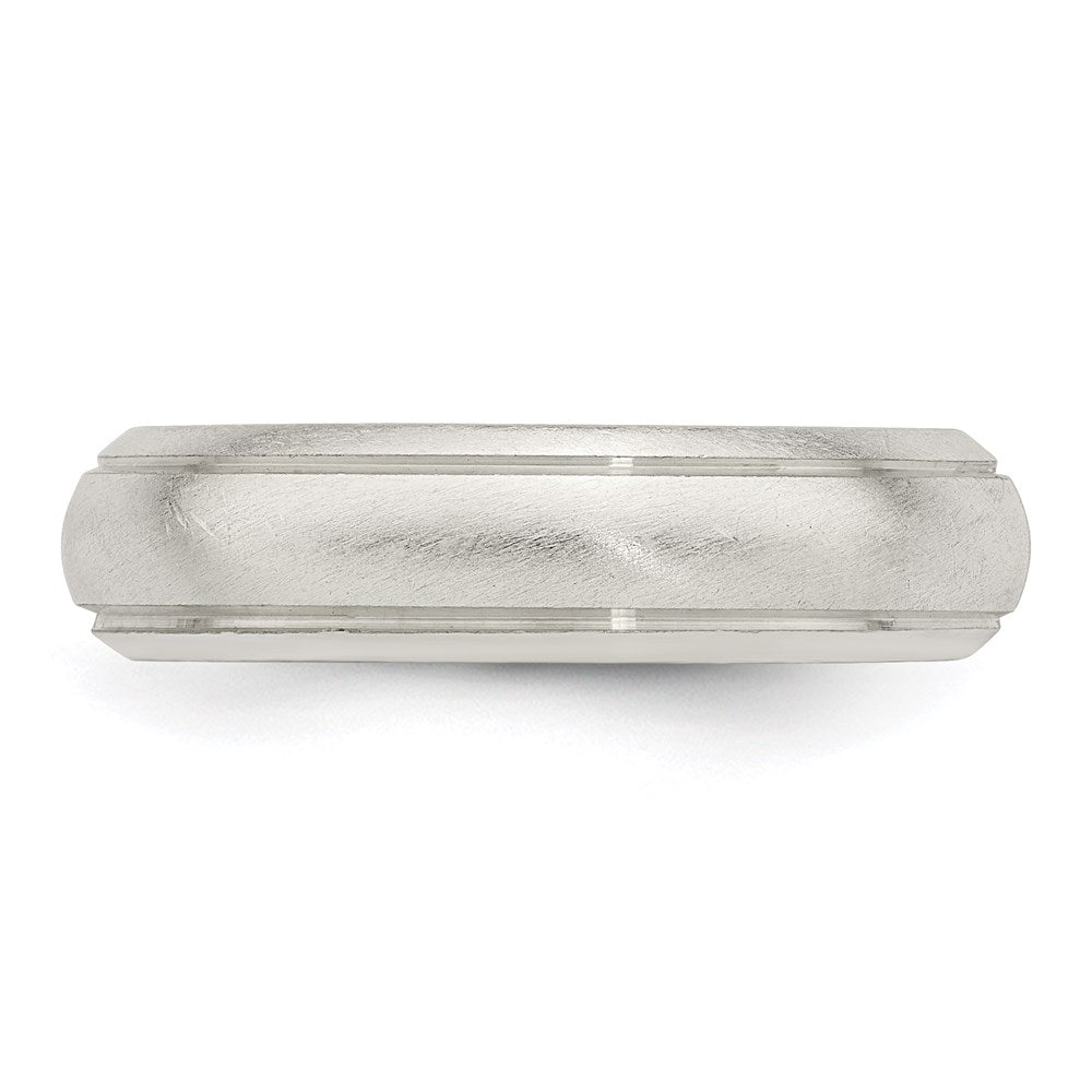 Sterling Silver 5mm Satin Half Round with Edge Lines Size 10 Band