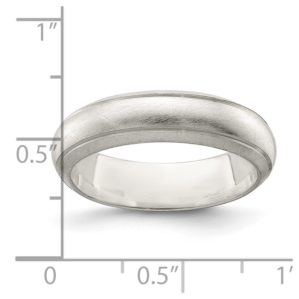 Sterling Silver 5mm Satin Half Round with Edge Lines Size 6 Band