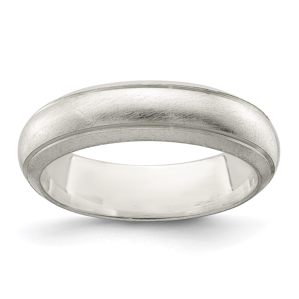 Sterling Silver 5mm Satin Half Round with Edge Lines Size 6 Band