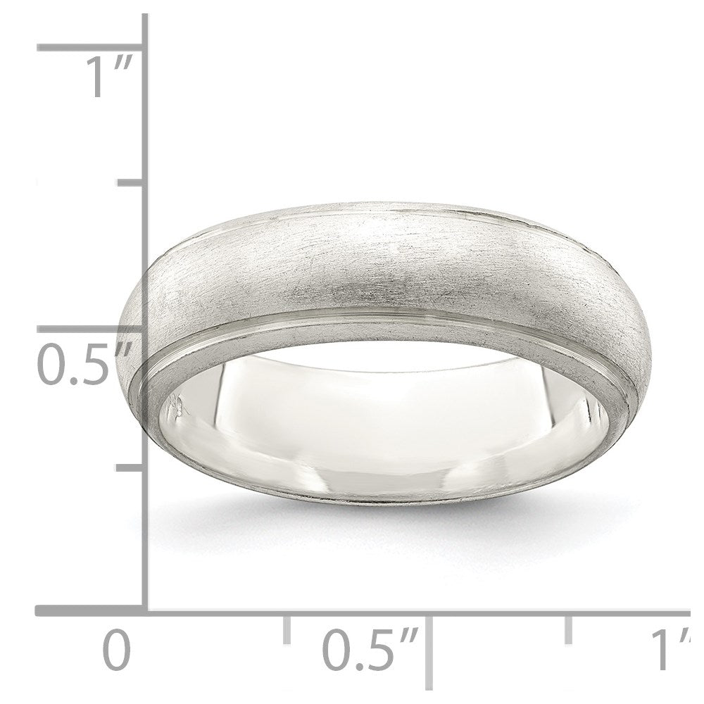 Sterling Silver 6mm Satin Half Round with Edge Lines Size 6 Band