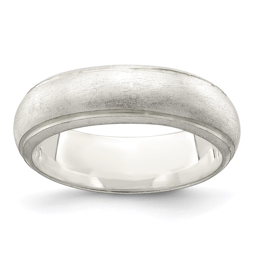 Sterling Silver 6mm Satin Half Round with Edge Lines Size 5 Band