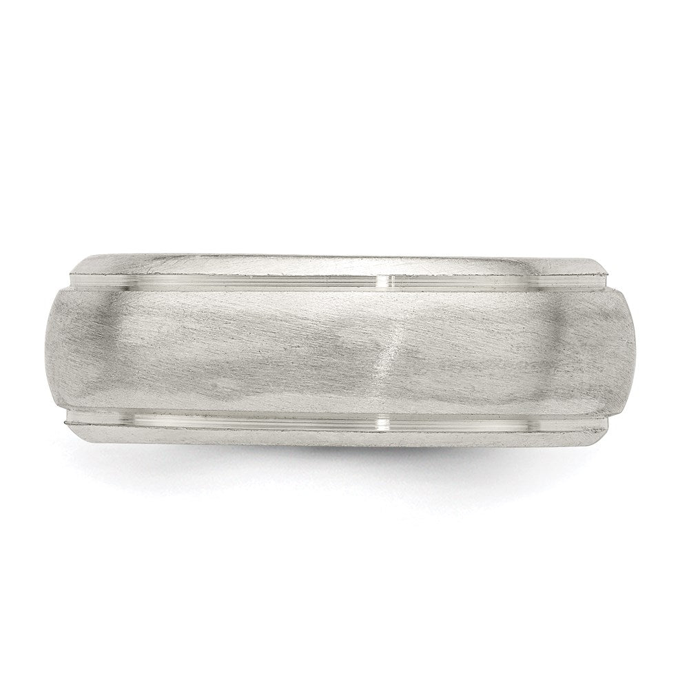 Sterling Silver 7mm Satin Half Round with Edge Lines Size 11 Band