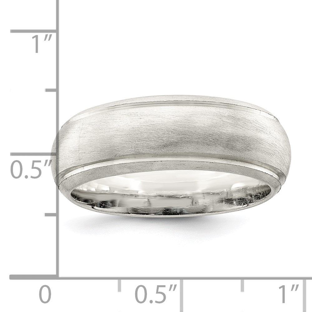 Sterling Silver 7mm Satin Half Round with Edge Lines Size 6 Band