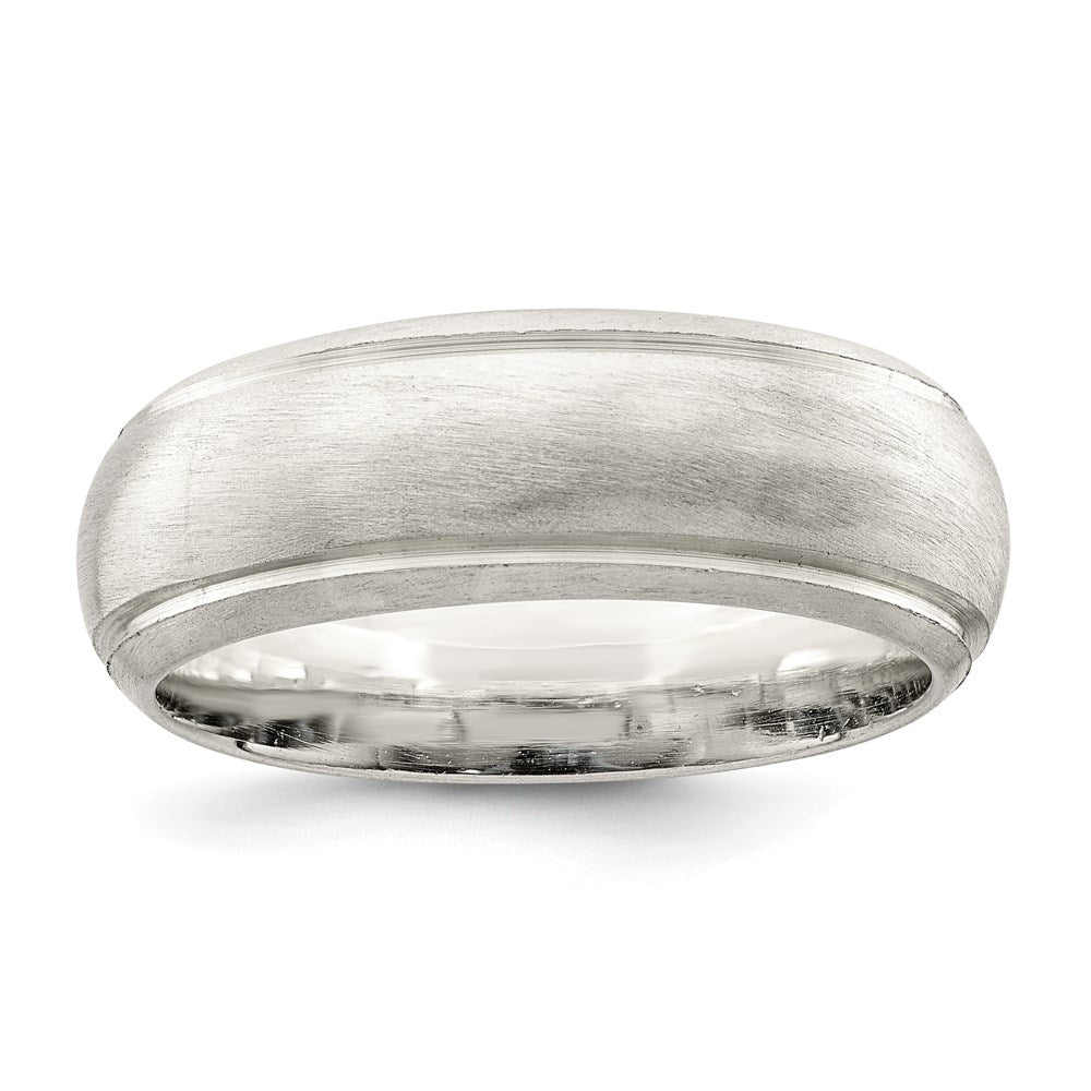 Sterling Silver 7mm Satin Half Round with Edge Lines Size 11 Band