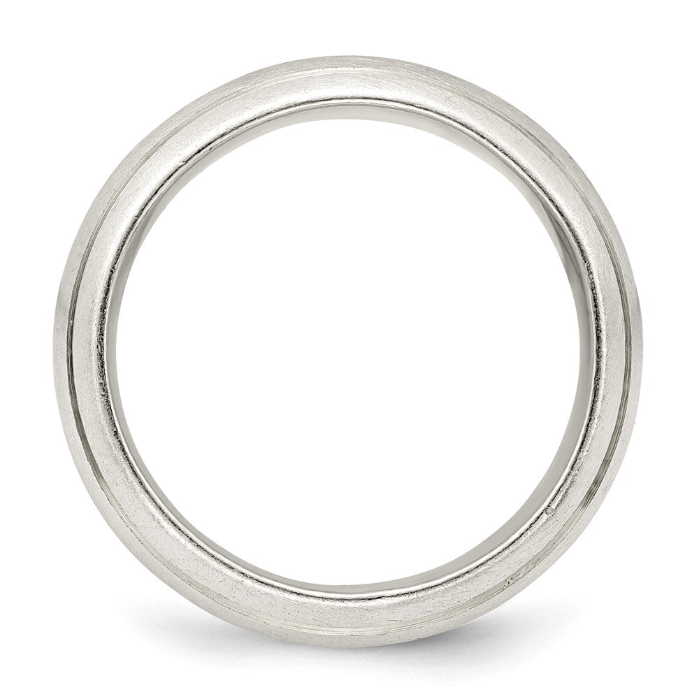 Sterling Silver 8mm Satin Half Round with Edge Lines Size 12 Band