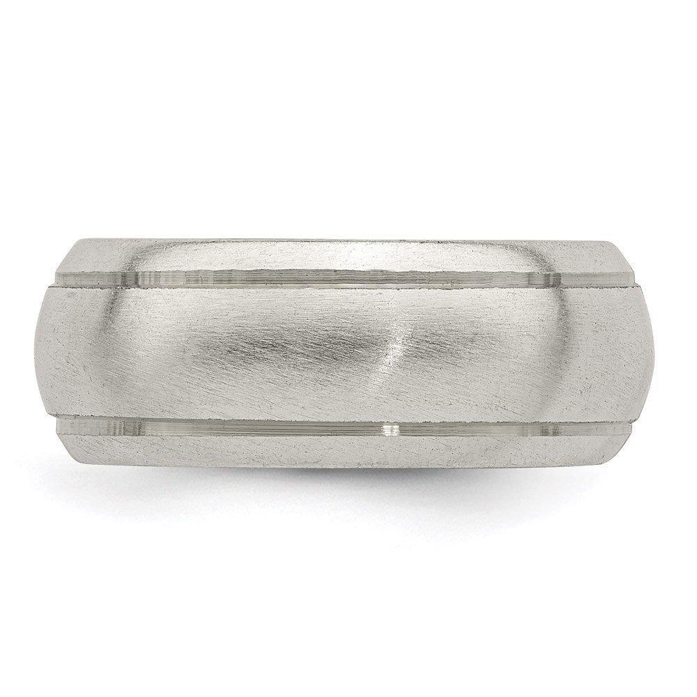Sterling Silver 8mm Satin Half Round with Edge Lines Size 10 Band