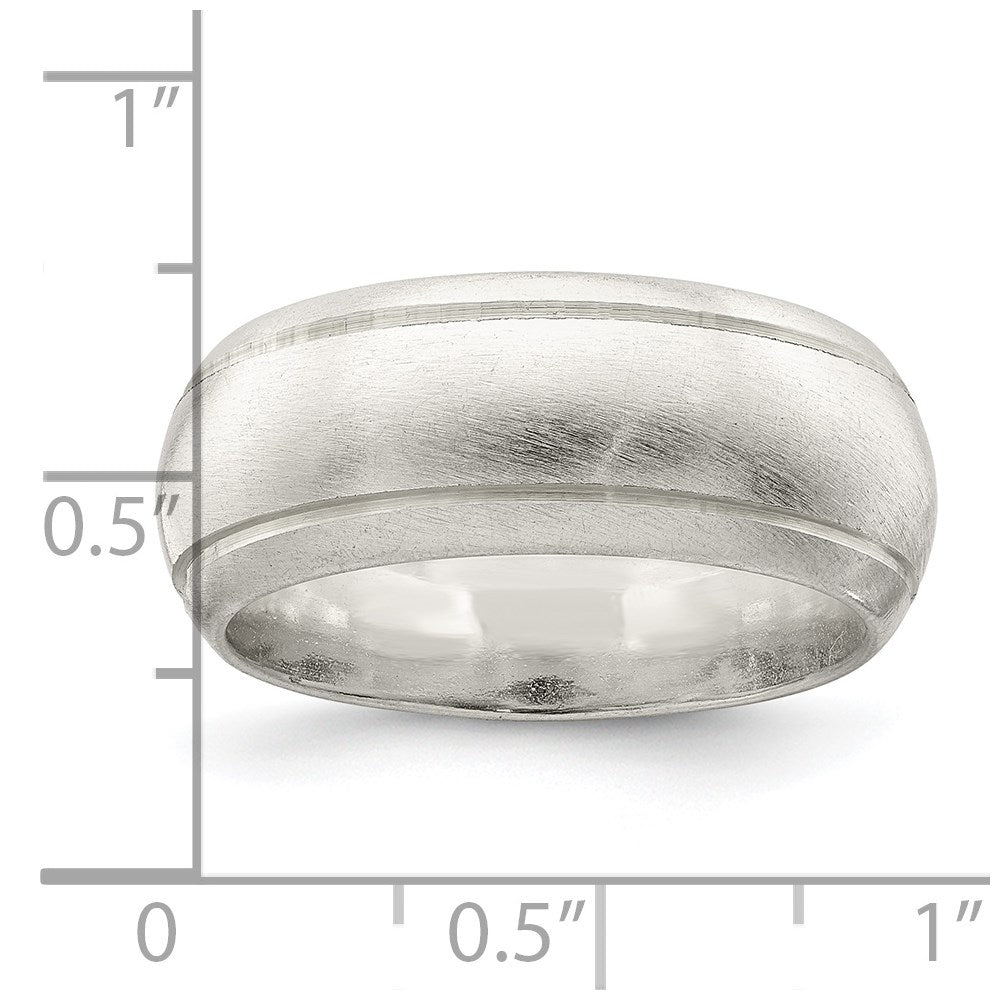 Sterling Silver 8mm Satin Half Round with Edge Lines Size 7 Band