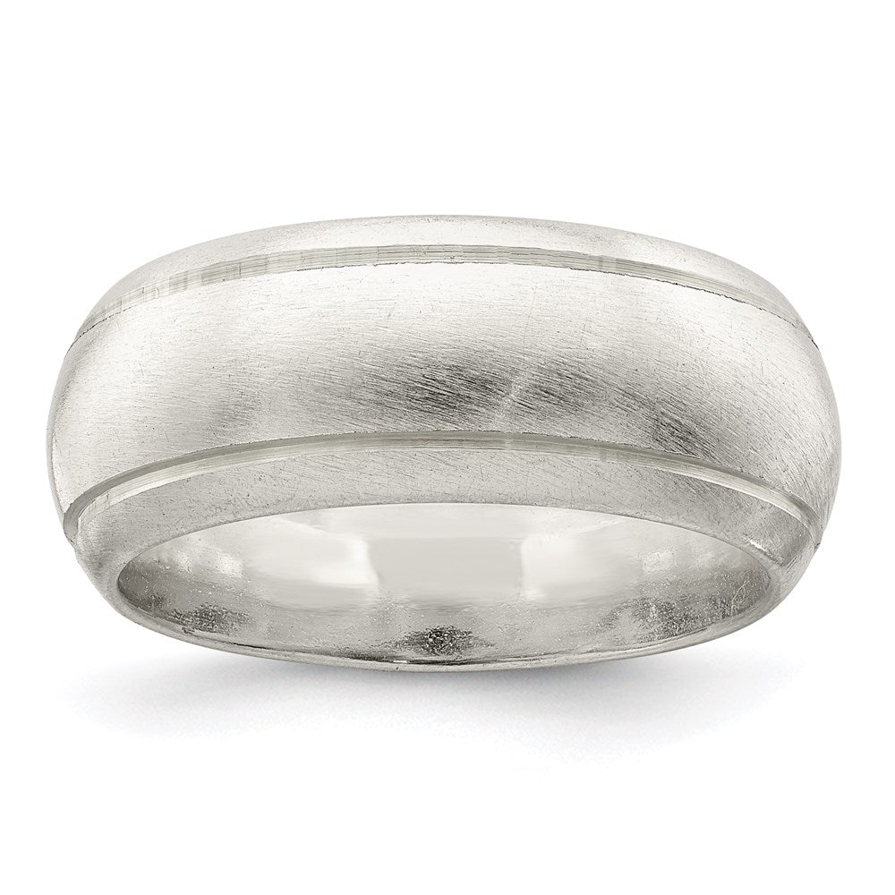 Sterling Silver 8mm Satin Half Round with Edge Lines Size 6 Band