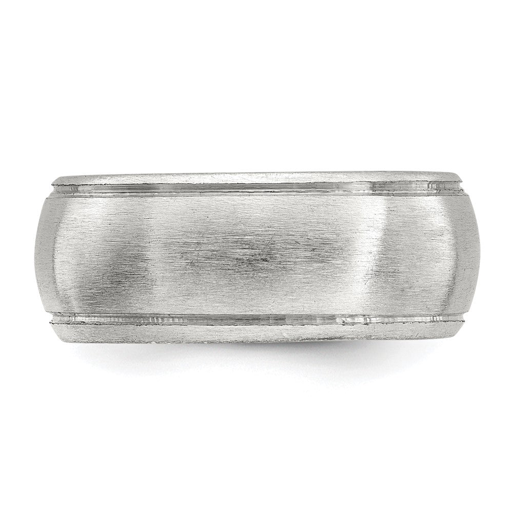 Sterling Silver 9mm Satin Half Round with Edge Lines Size 11 Band