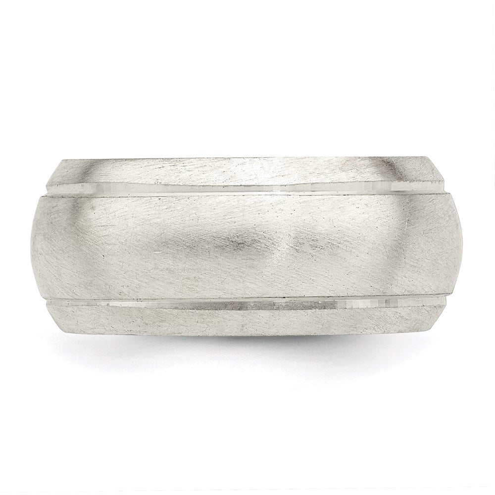Sterling Silver 9mm Satin Half Round with Edge Lines Size 7 Band