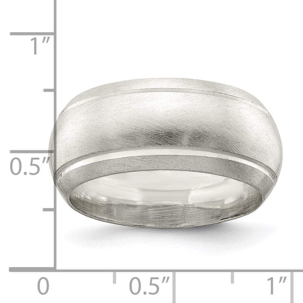 Sterling Silver 9mm Satin Half Round with Edge Lines Size 9 Band