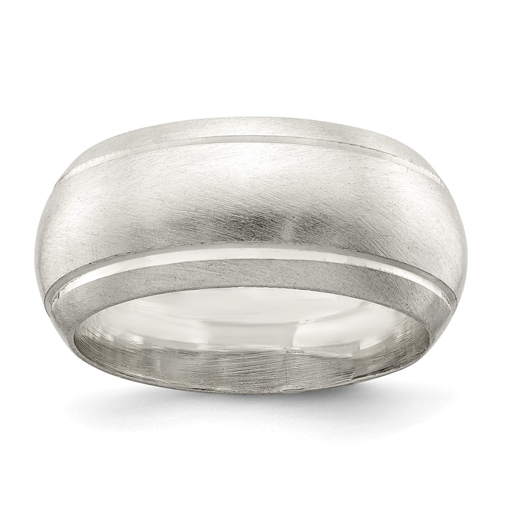 Sterling Silver 9mm Satin Half Round with Edge Lines Size 11 Band