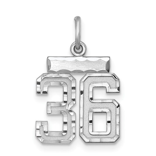 Sterling Silver Rhodium-plated Diamond-cut #36 Charm