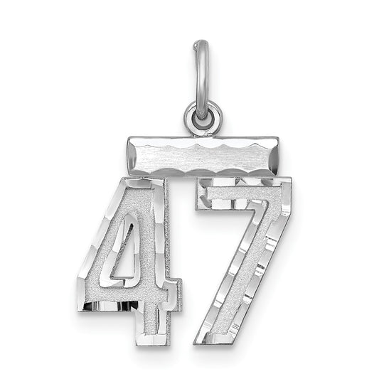 Sterling Silver Rhodium-plated Diamond-cut #47 Charm
