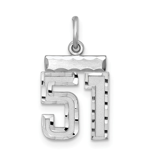 Sterling Silver Rhodium-plated Diamond-cut #51 Charm