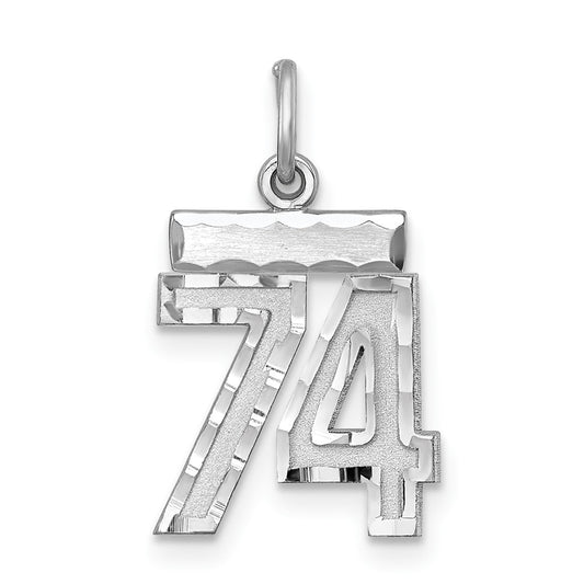Sterling Silver Rhodium-plated Diamond-cut #74 Charm