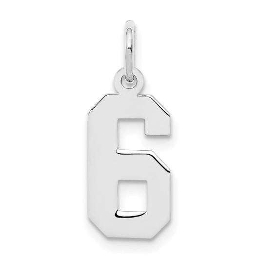 Sterling Silver/Rhodium-plated Polished Number 6 Charm