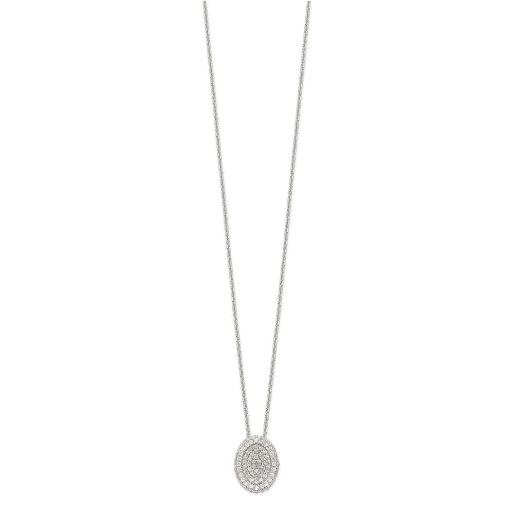 Sterling Silver 16 in w/1.5 in Ext. CZ Oval Necklace, Earrings, Ring Set