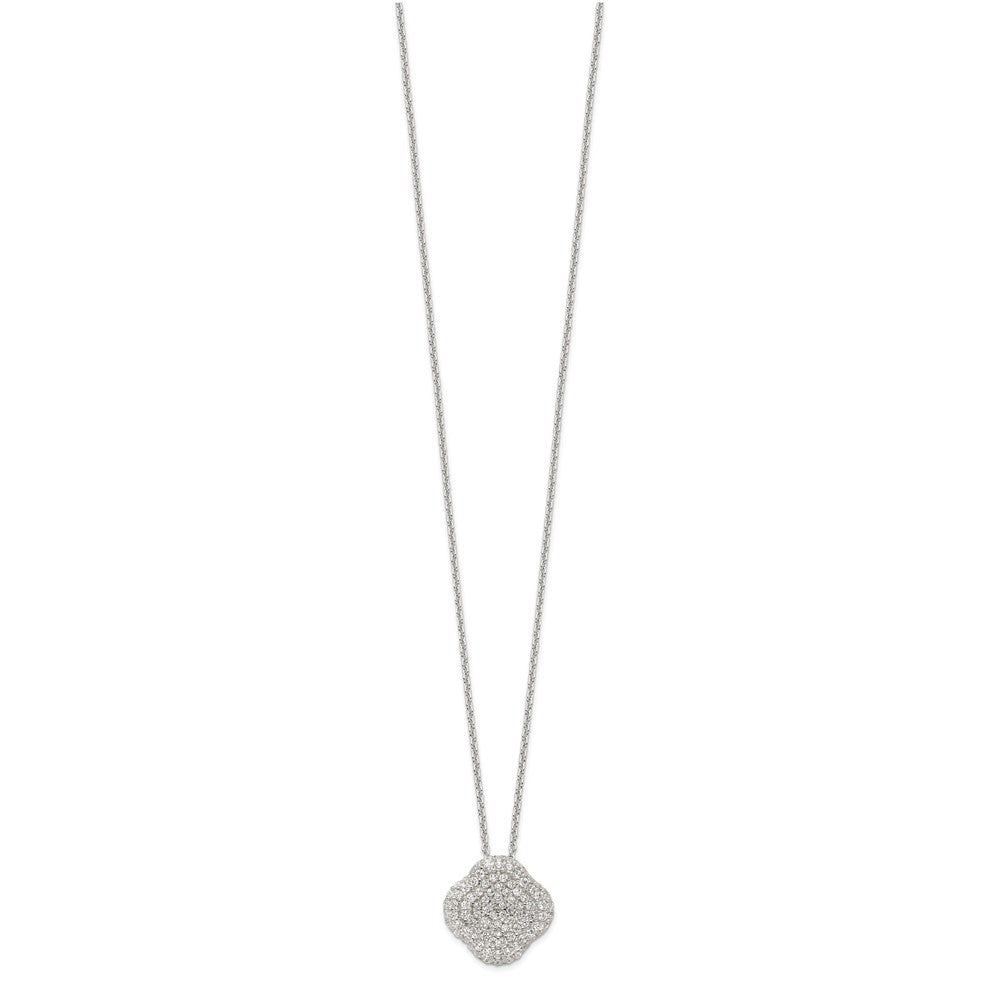 Sterling Silver 16in w/1.5 in Ext CZ Square Necklace/Earrings/Ring Set