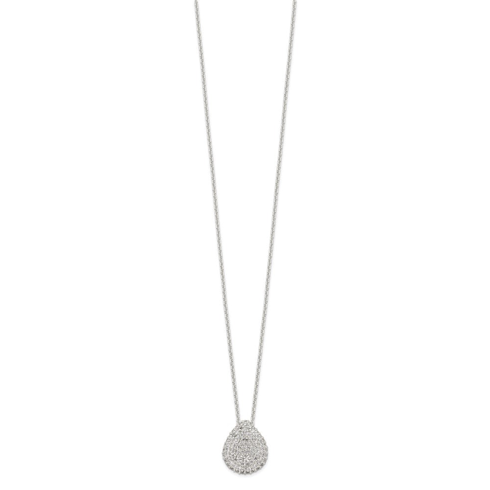 Sterling Silver 16 in w/1.5 in Ext. CZ Pear Necklace, Earrings and Ring