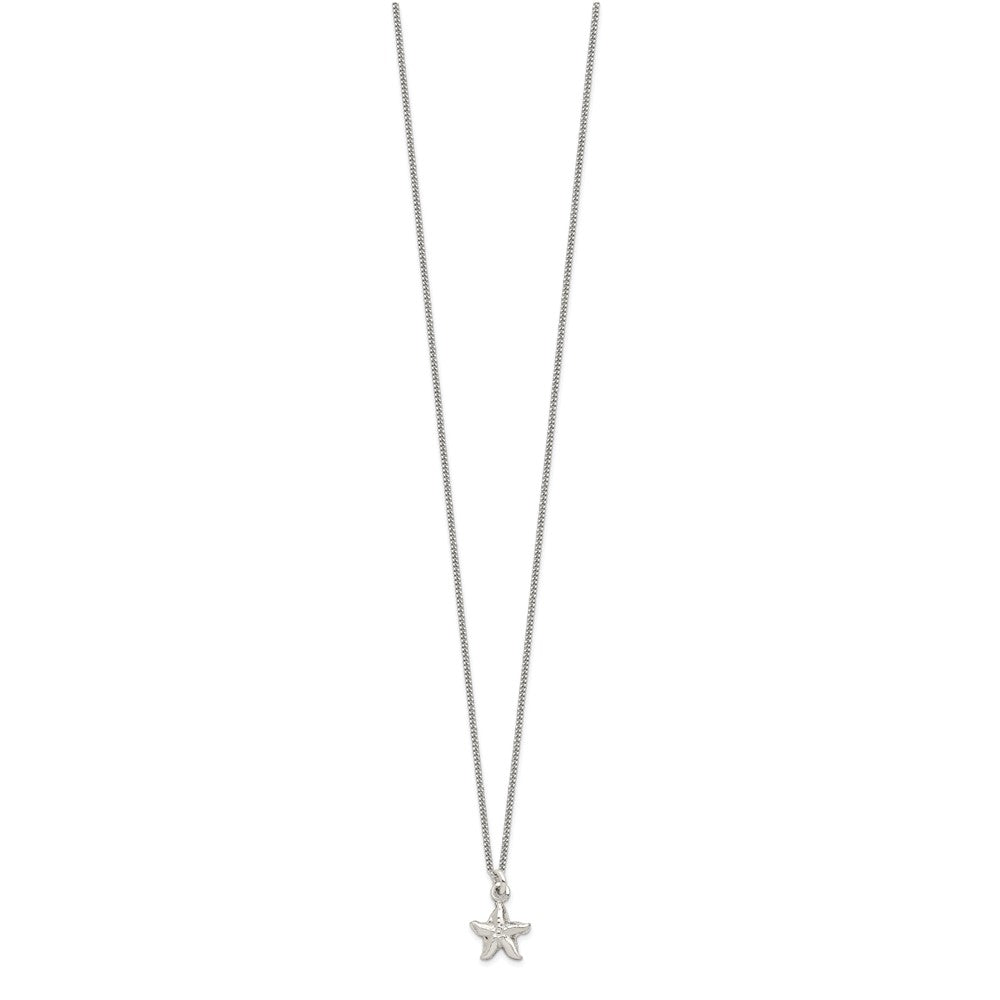 Sterling Silver Polished & Textured Starfish Children's 14in Necklace and Post Earrings Set