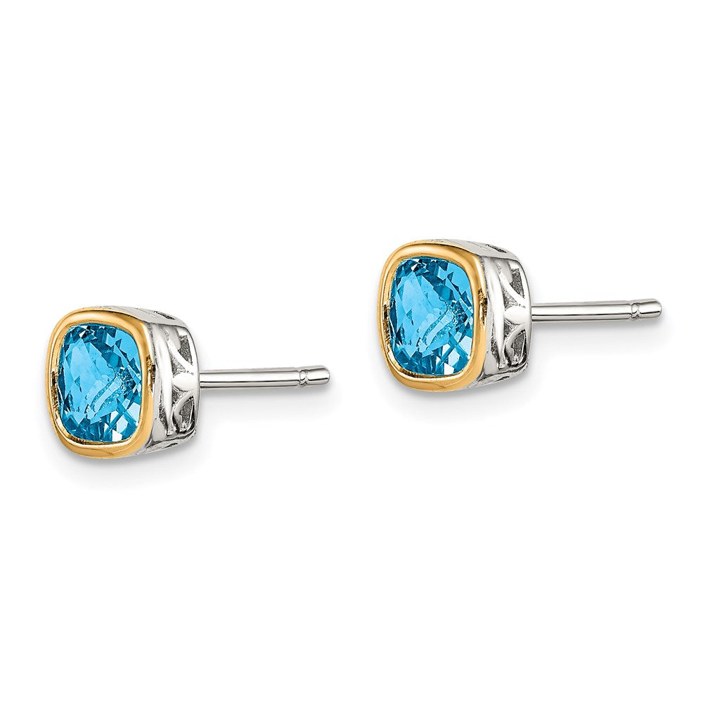 Shey Couture Sterling Silver Rhodium-plated with 14k Yellow Gold Accent Light Swiss Blue Topaz Square Stud Earrings