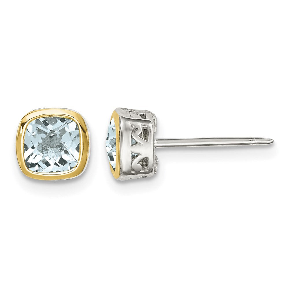Shey Couture Sterling Silver Rhodium-plated with 14k Accent Aquamarine Square Stud Earrings