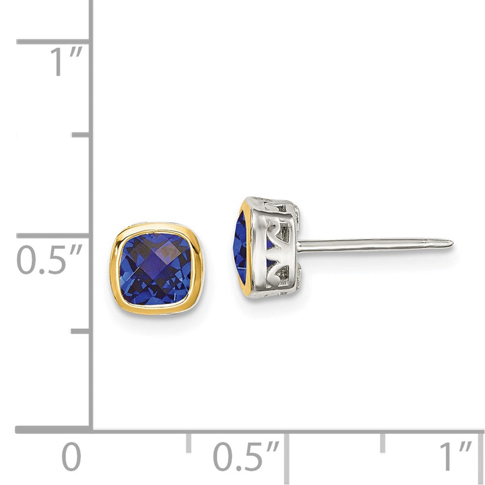 Shey Couture Sterling Silver Rhodium-plated with 14k Yellow Gold Accent Created Sapphire Square Stud Earrings
