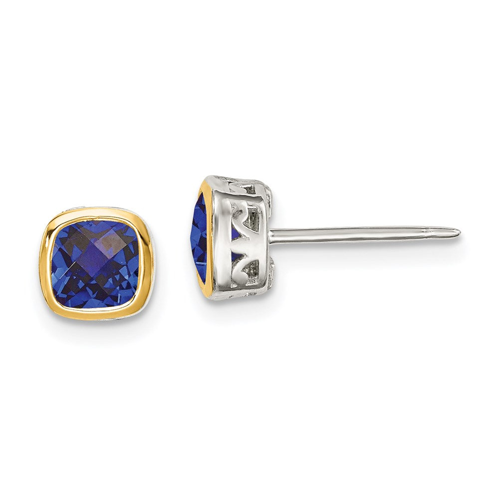 Shey Couture Sterling Silver Rhodium-plated with 14k Yellow Gold Accent Created Sapphire Square Stud Earrings