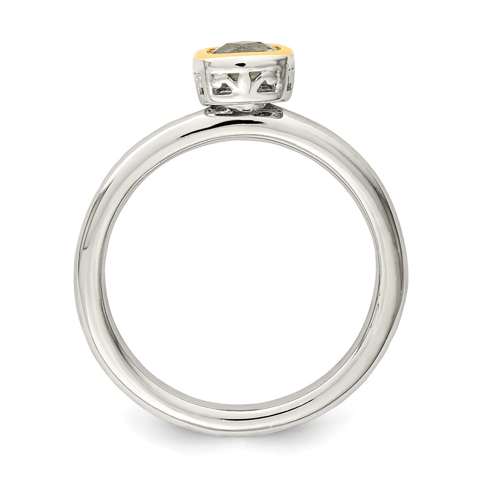 Shey Couture Sterling Silver Rhodium-plated with 14K Yellow Gold Accent Polished Cushion-cut Aquamarine Ring