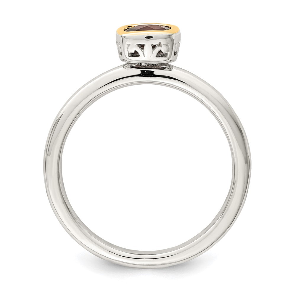 Shey Couture Sterling Silver Rhodium-plated with 14K Yellow Gold Accent Polished Cushion-cut Garnet Ring
