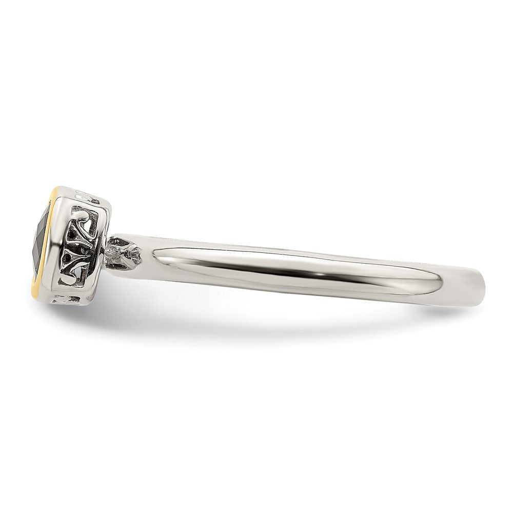 Shey Couture Sterling Silver Rhodium-plated with 14K Yellow Gold Accent Polished Cushion-cut Garnet Ring