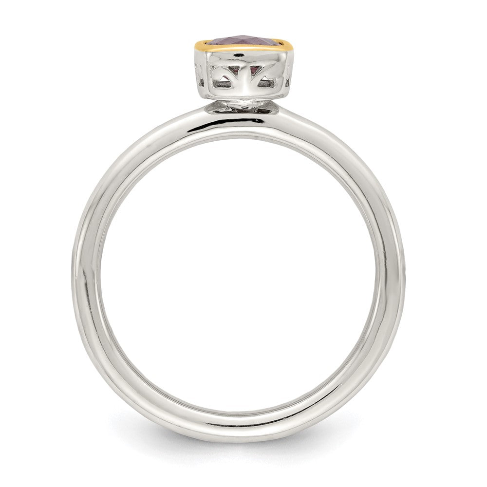 Shey Couture Sterling Silver Rhodium-plated with 14K Yellow Gold Accent Polished Cushion-cut Amethyst Ring