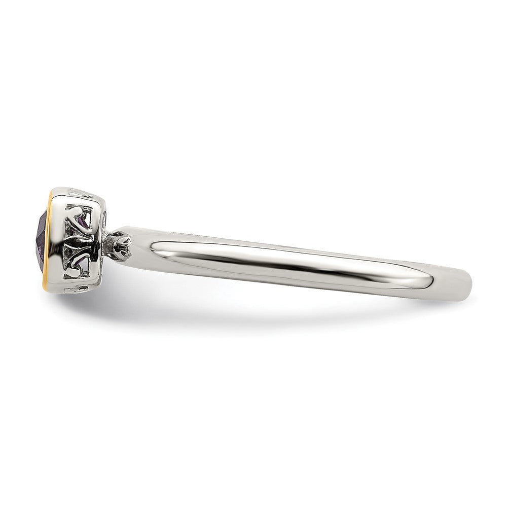 Shey Couture Sterling Silver Rhodium-plated with 14K Yellow Gold Accent Polished Cushion-cut Amethyst Ring