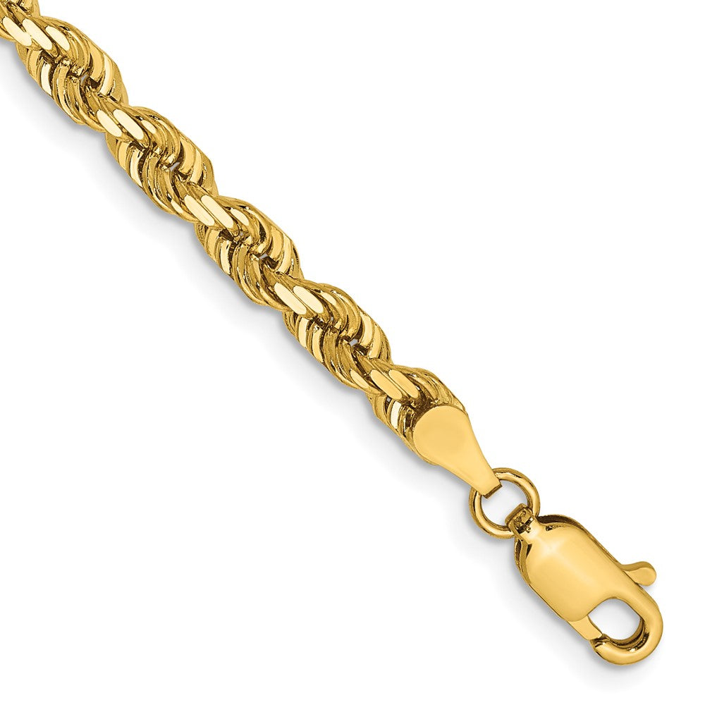 14K Yellow Gold 7 Inch 4mm Diamond-cut Quadruple Rope Lobster Clasp Chain