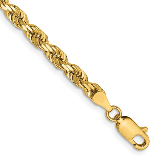 14K Yellow Gold 7 Inch 4mm Diamond-cut Quadruple Rope Lobster Clasp Chain