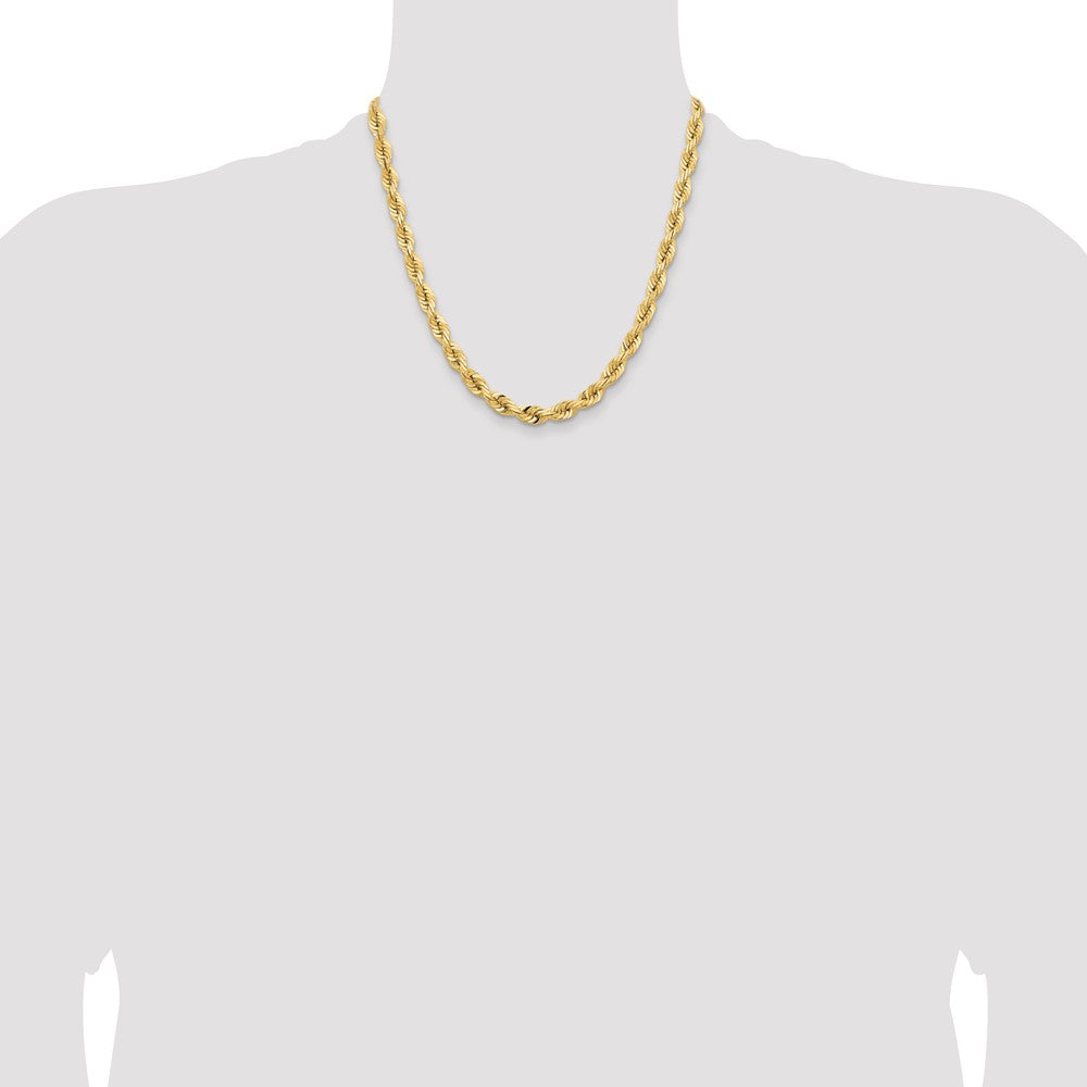 14K Yellow Gold 20 Inch 7mm Diamond-cut Quadruple Rope Fancy Lobster Clasp Chain