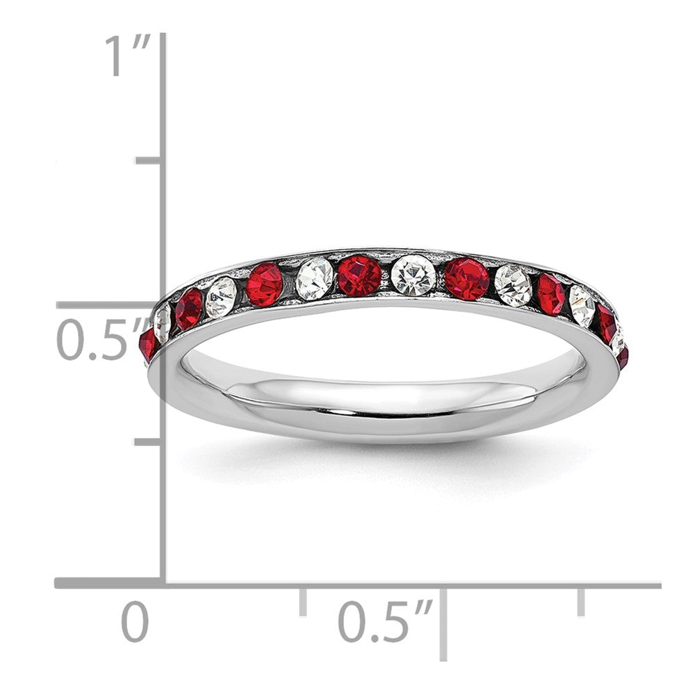 Sterling Silver Rhodium-plated Red and White Crystal Eternity Band Size 7