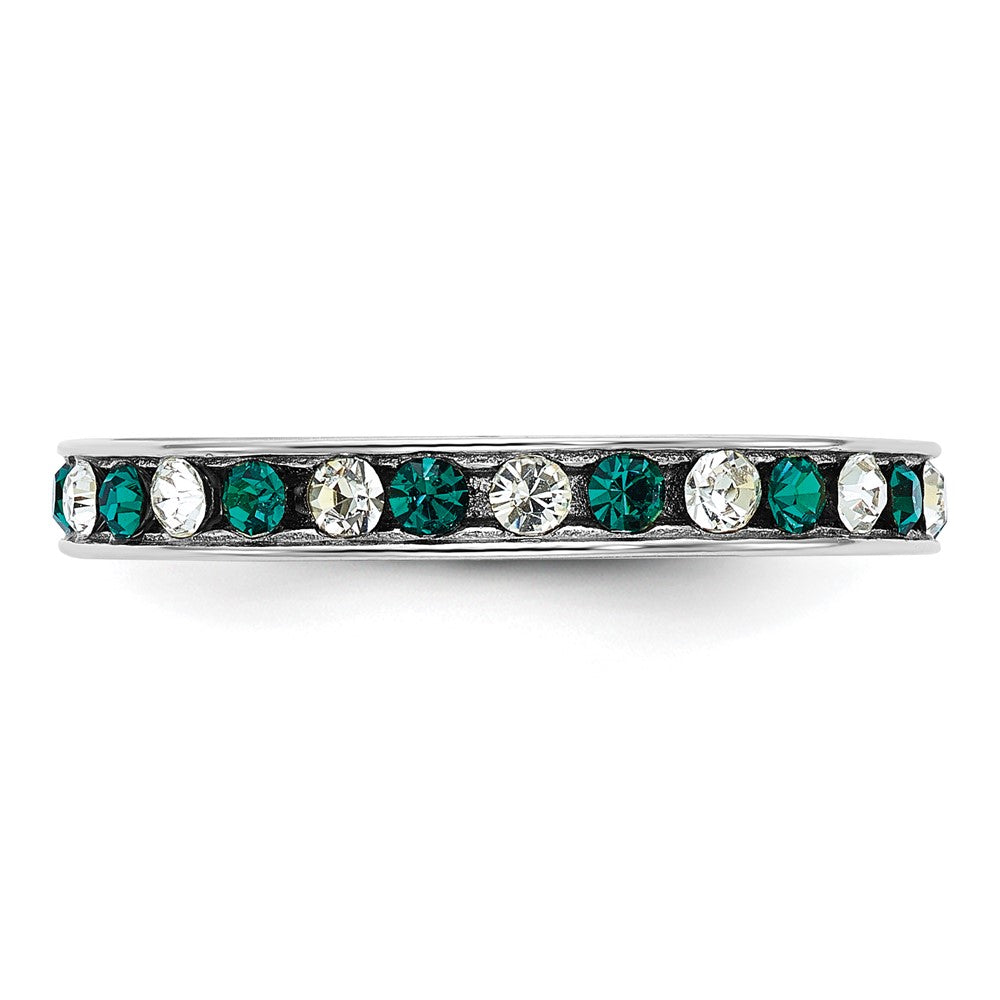 Sterling Silver Rhodium-plated Green and White Crystal Eternity Band Size 6