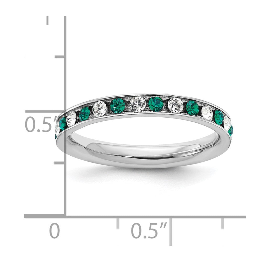 Sterling Silver Rhodium-plated Green and White Crystal Eternity Band Size 6