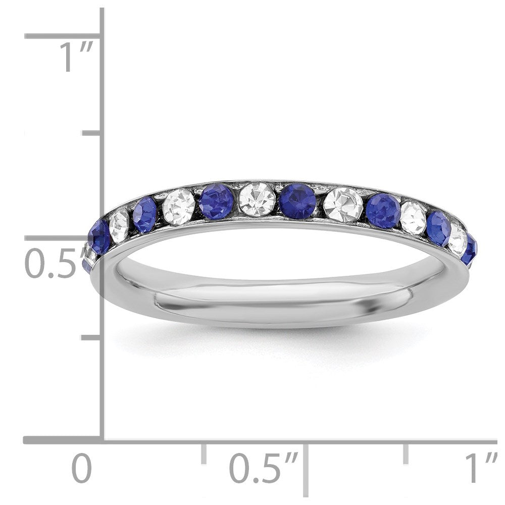 Sterling Silver Rhodium-plated Blue and White Crystal Eternity Band Size 8