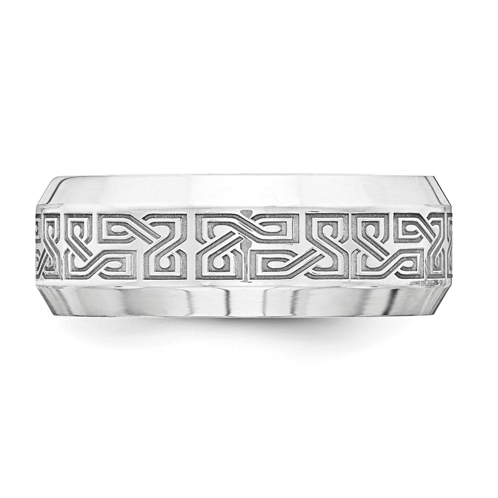 Sterling Silver with Lasered Design 8mm Flat Beveled Edge Size 7.5 Band