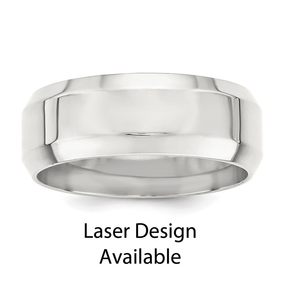 Sterling Silver with Lasered Design 8mm Flat Beveled Edge Size 7.5 Band