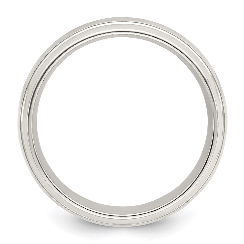Sterling Silver 6mm Polished Domed with Grooved Beveled Edge Fancy Band Size 12