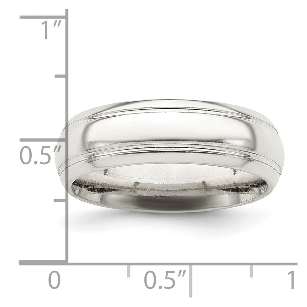 Sterling Silver 6mm Polished Domed with Grooved Beveled Edge Fancy Band Size 9
