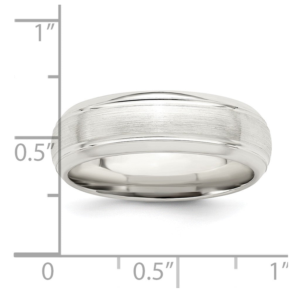 Sterling Silver 6mm Brushed Domed with Grooved Beveled Edge Fancy Band Size 13