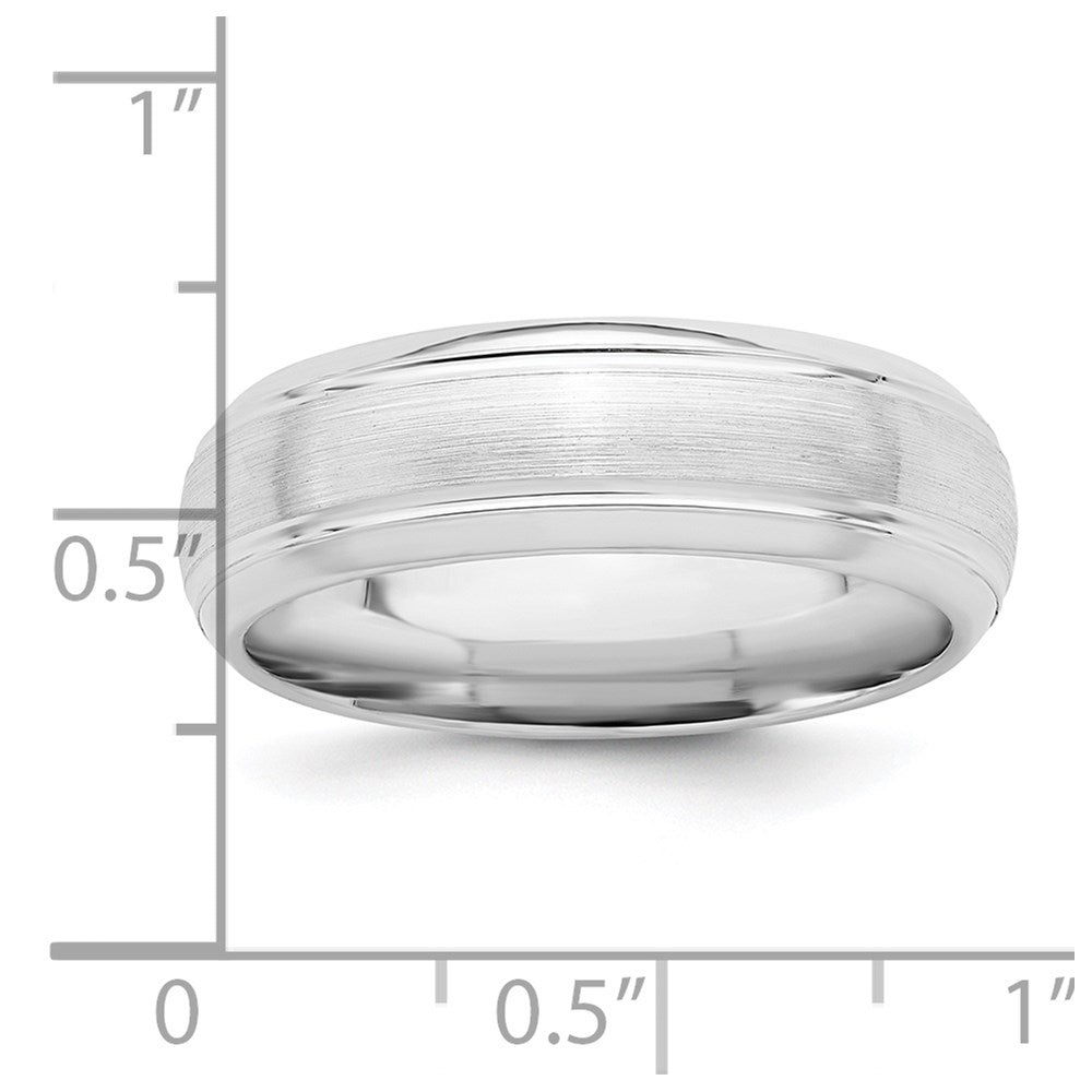 Sterling Silver Rhodium-plated 6mm Brushed Fancy Band Size 7