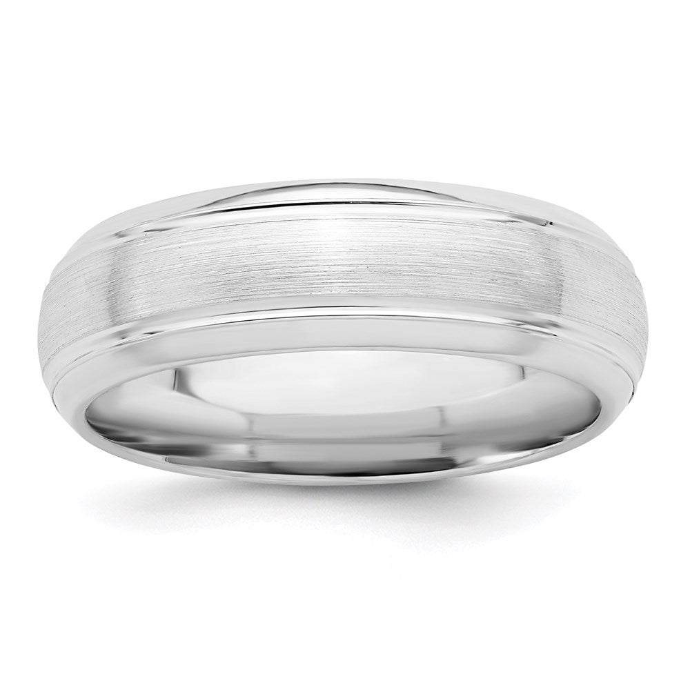 Sterling Silver Rhodium-plated 6mm Brushed Fancy Band Size 7