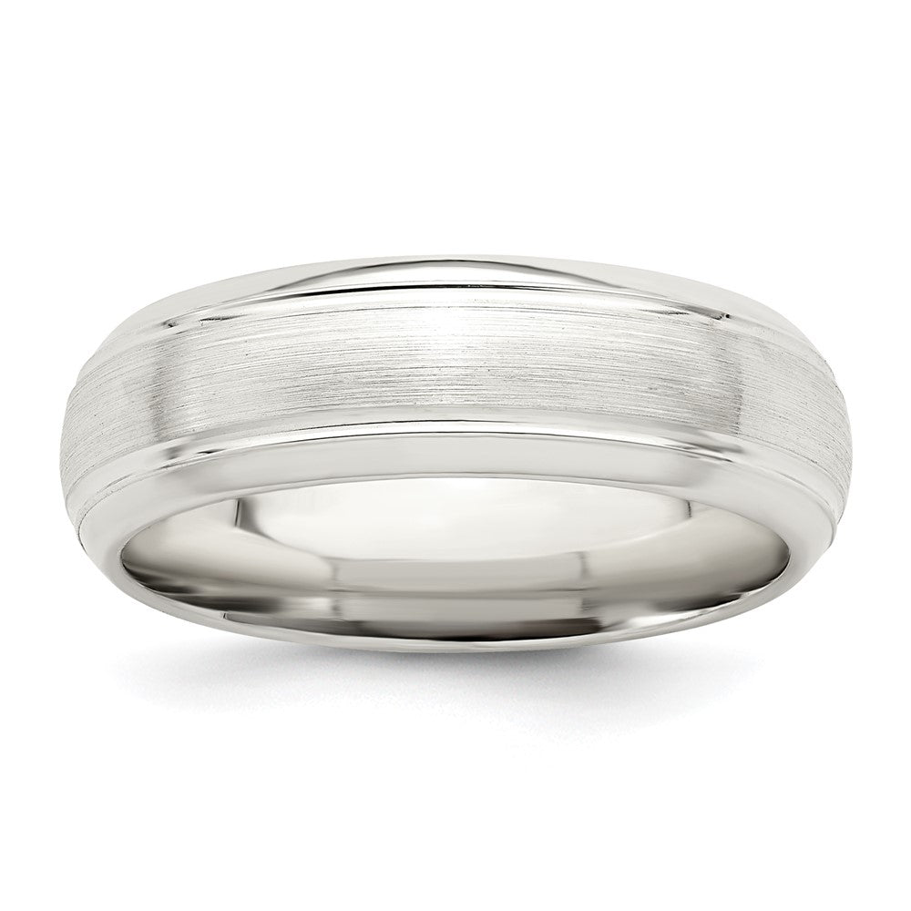 Sterling Silver 6mm Brushed Domed with Grooved Beveled Edge Fancy Band Size 11.5